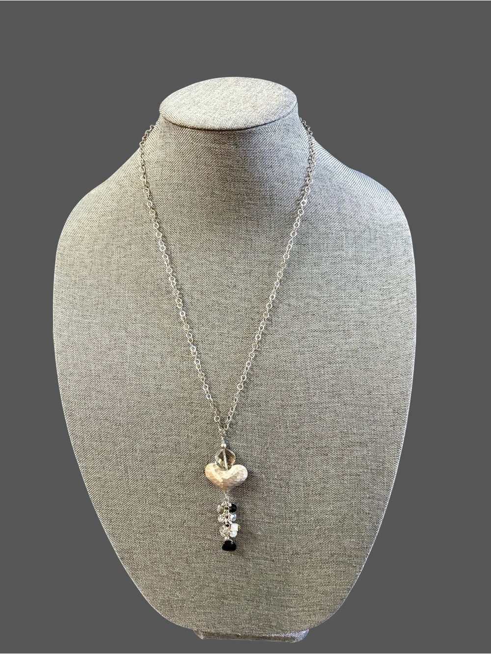 Sterling Silver Heart Pendant Necklace with Black & White Accents